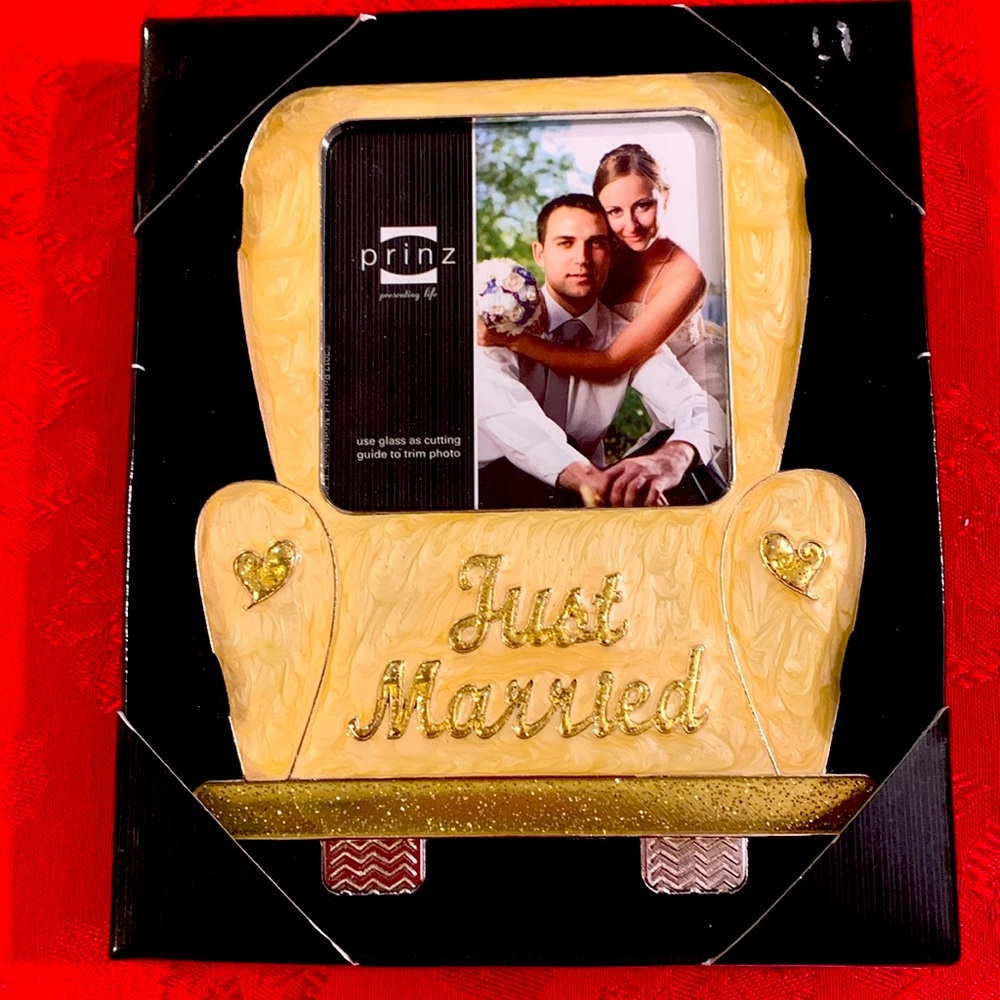 New Never Opened - “Just Married” Picture Frame- gold color with glitter detail